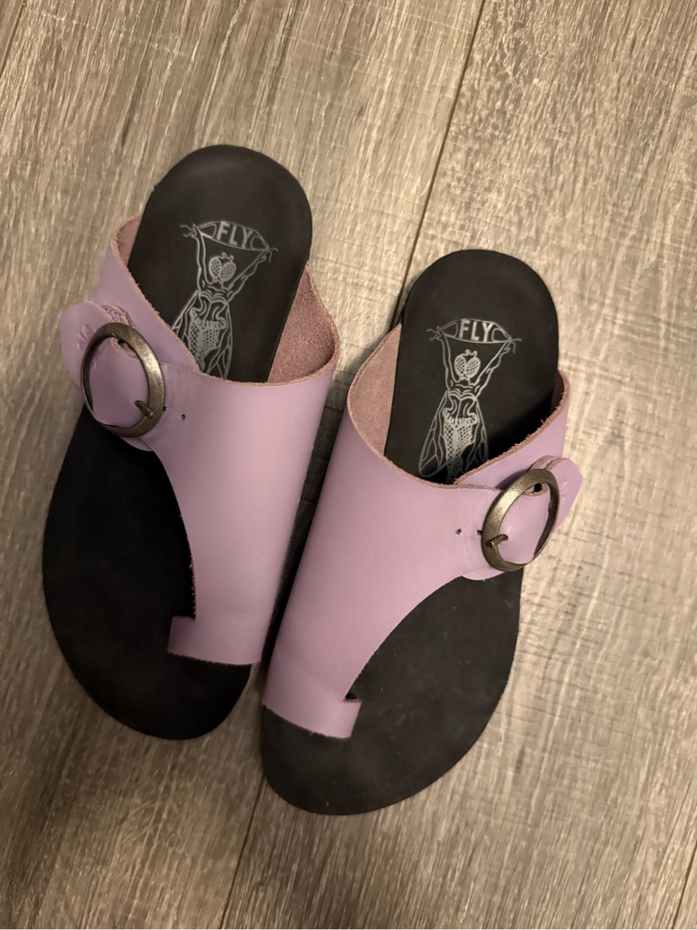 FLY London Mica Women’s Lavender Leather Slide Sandals with Buckle - Picture 2 of 5